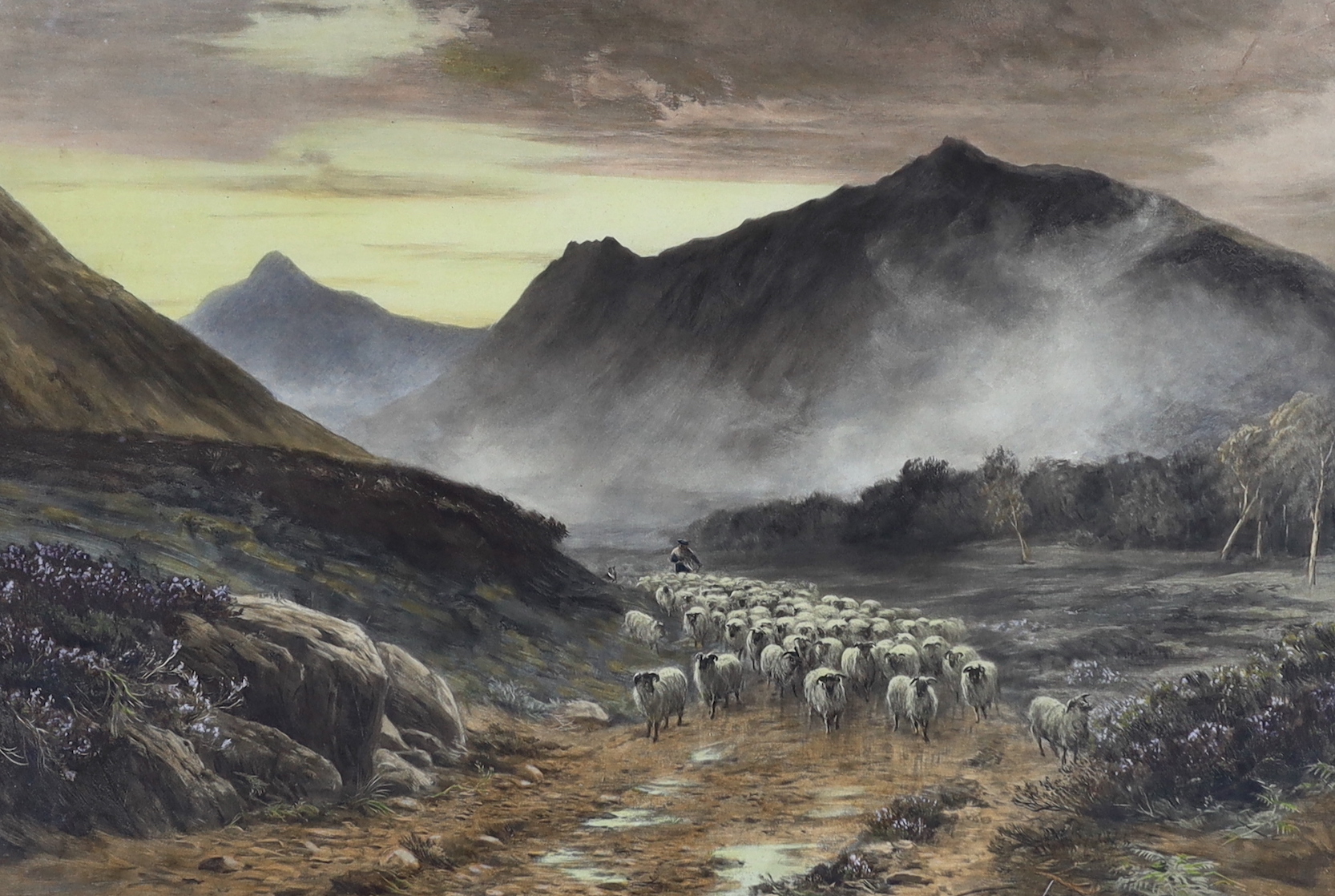 John Macwhirter (1839-1911), pair of colour photolithographs, Shepherds passing lochs, 41 x 63cm